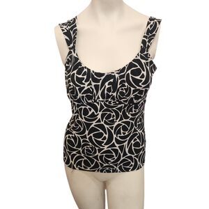 Vintage White House Black Market Top Size M Black White Rose Print Sleeveless